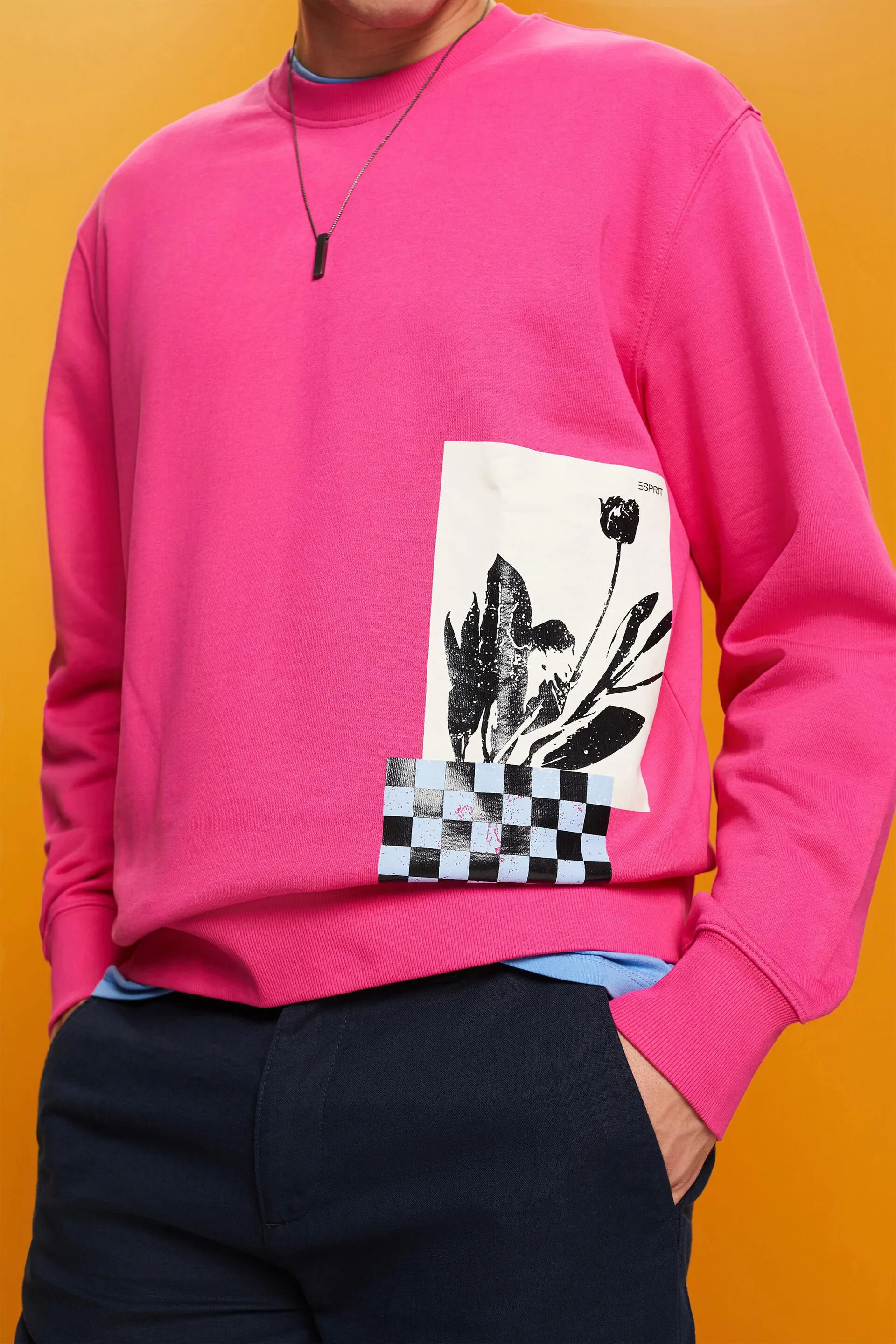 Sudadera de cuello redondo con estampado, 100% algodón