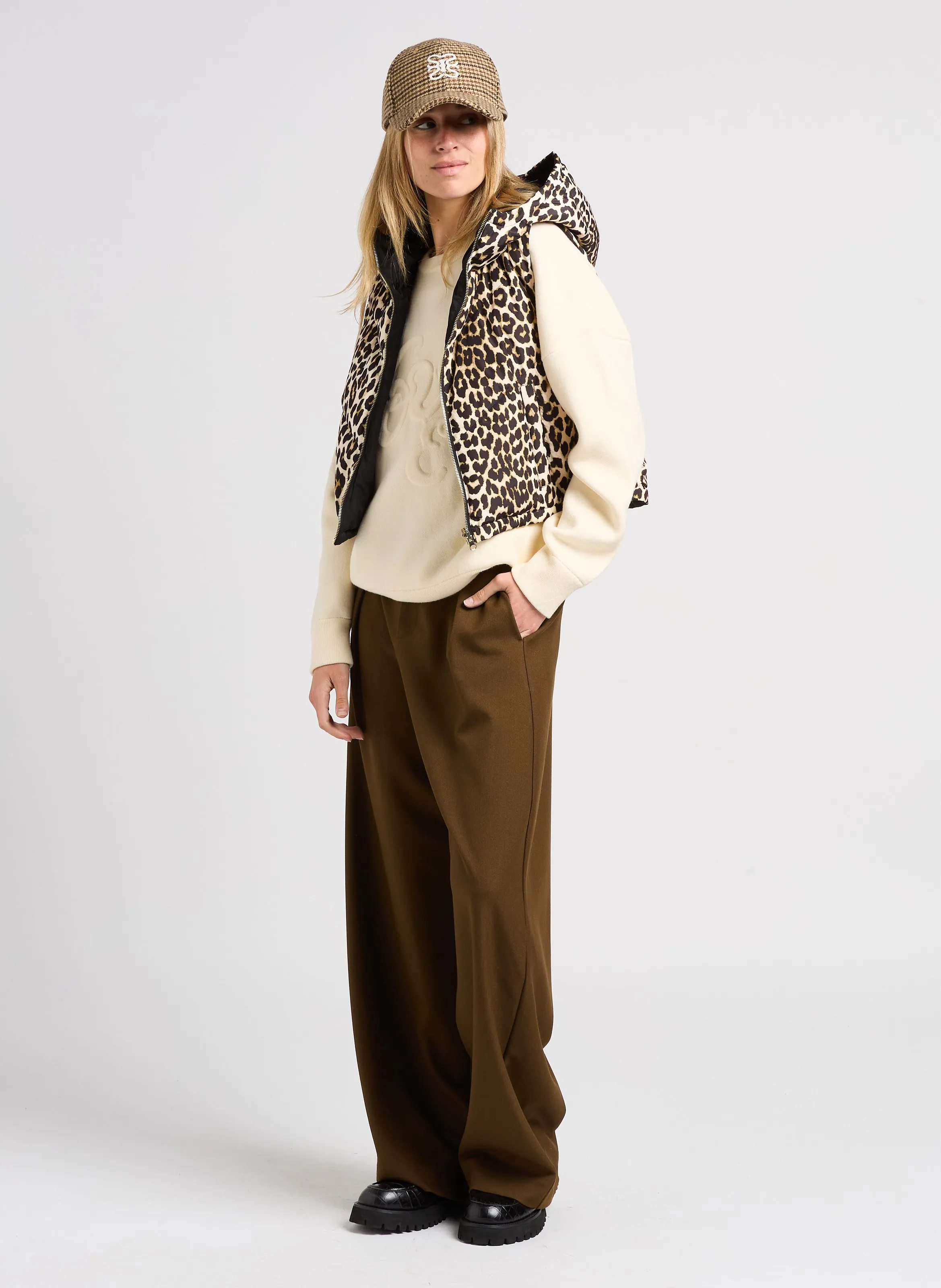 SUNCOO JIO  PANTALóN DE TALLE ALTO ANCHO EN MARRON