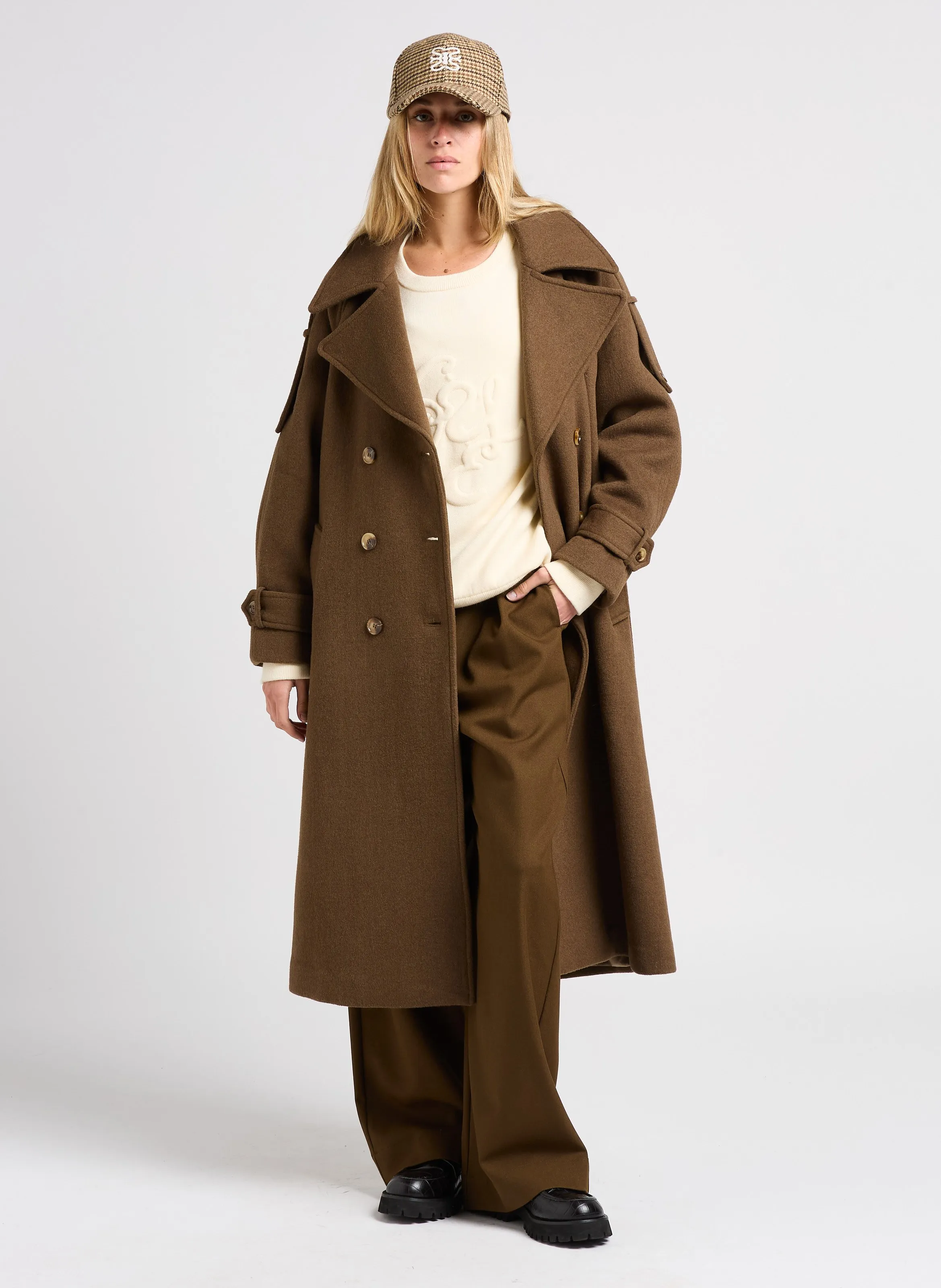 SUNCOO JIO  PANTALóN DE TALLE ALTO ANCHO EN MARRON