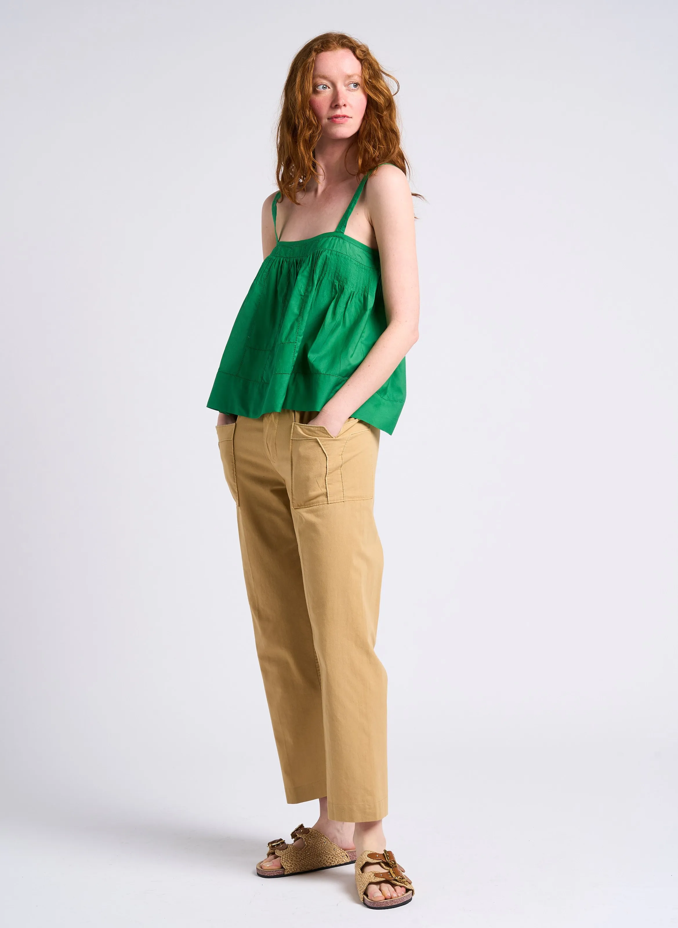 SWILDENS ELUGO  PANTALóN RECTO DE ALGODóN DE TALLE ALTO EN BEIGE