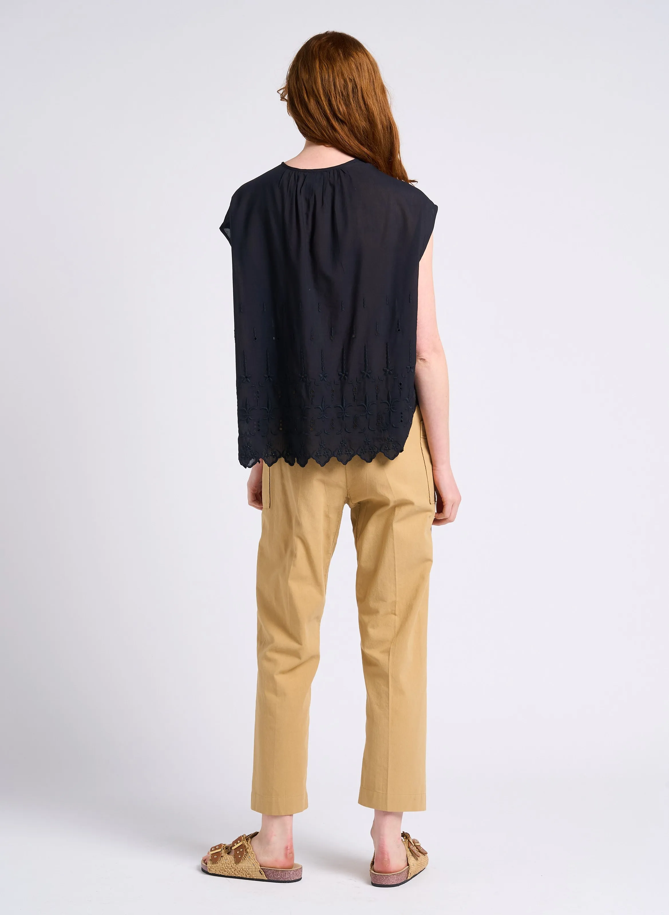 SWILDENS ELUGO  PANTALóN RECTO DE ALGODóN DE TALLE ALTO EN BEIGE