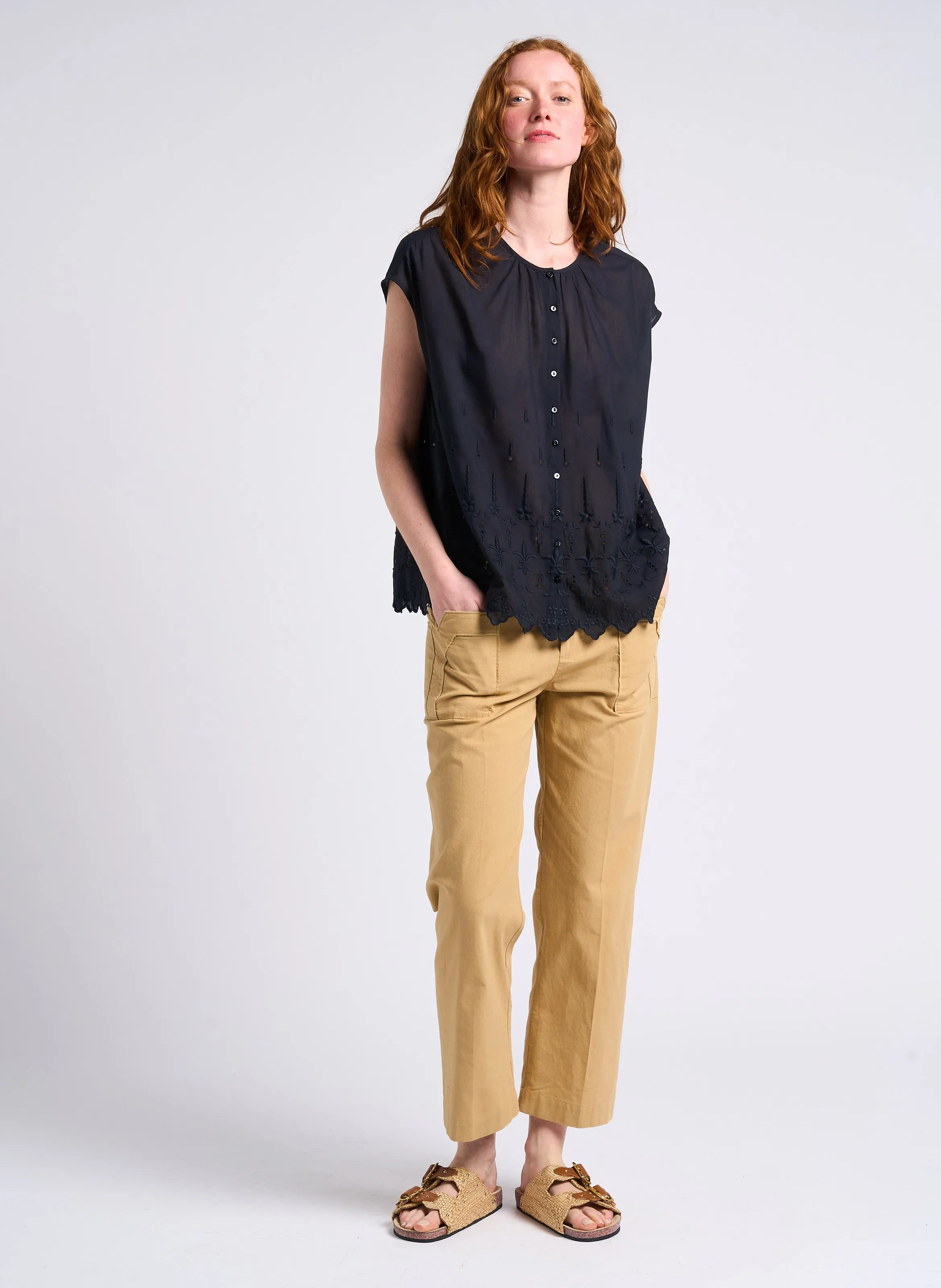 SWILDENS ELUGO  PANTALóN RECTO DE ALGODóN DE TALLE ALTO EN BEIGE