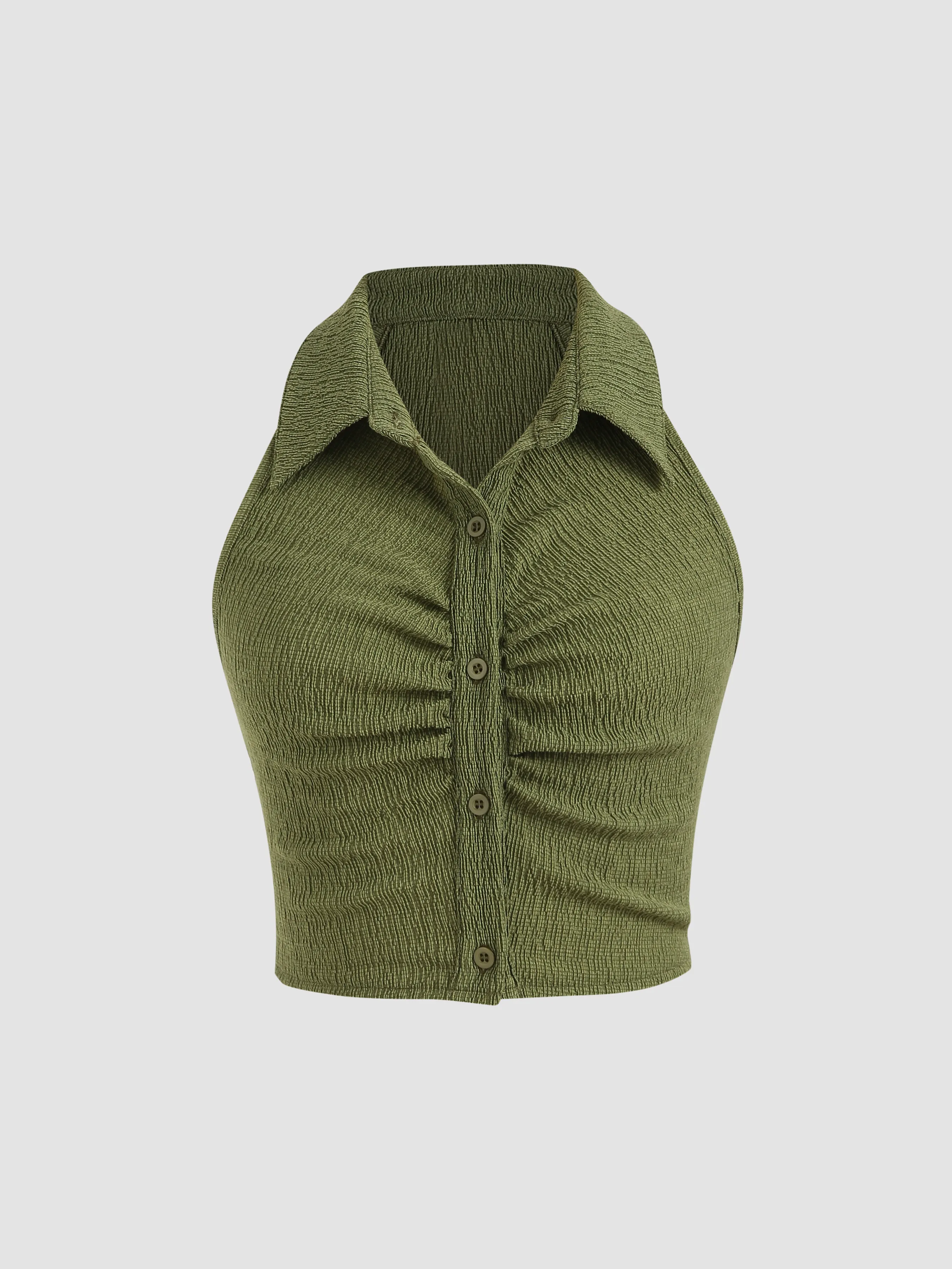  Top Corto de Textura Sólida con Cuello