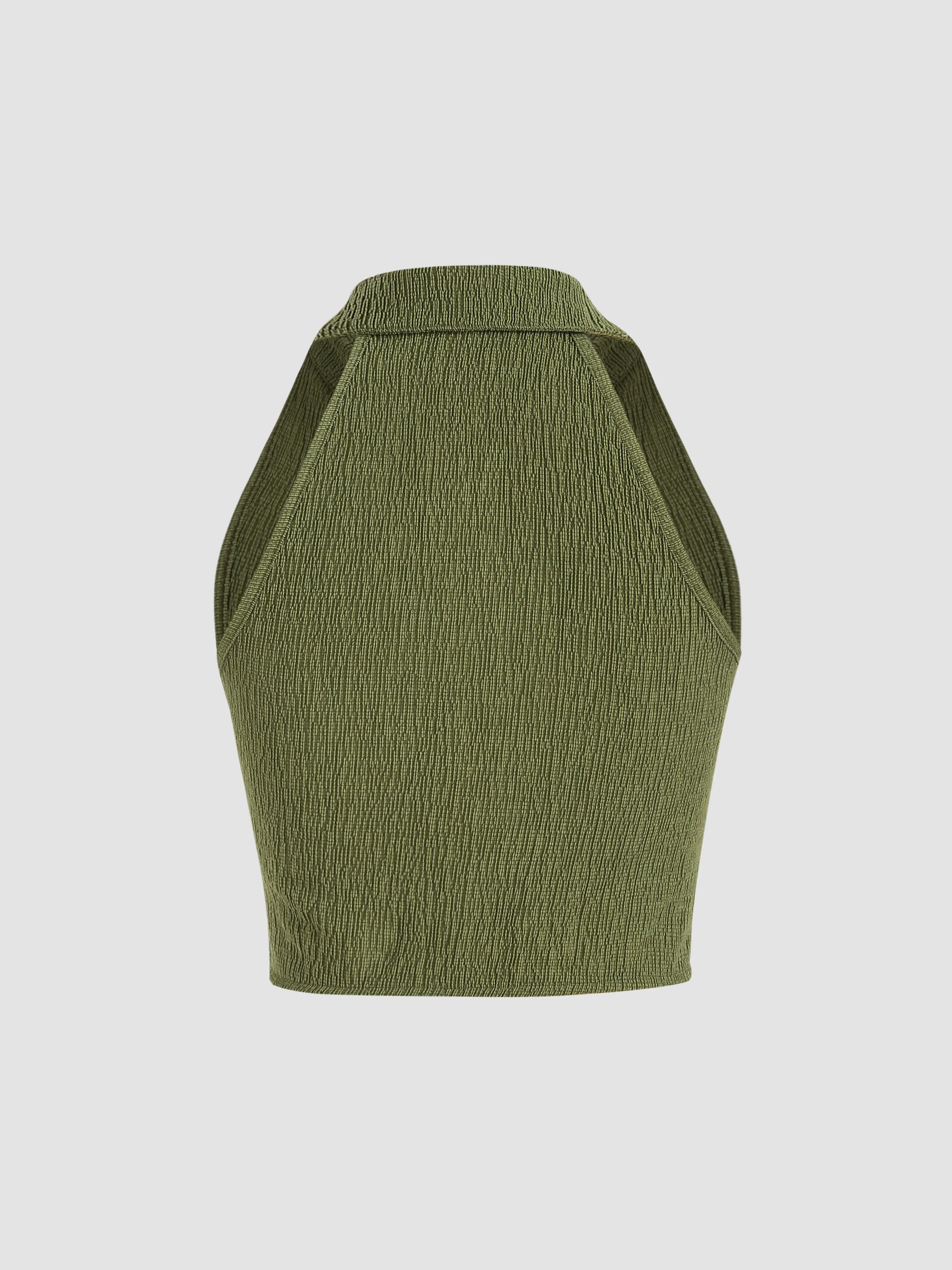  Top Corto de Textura Sólida con Cuello