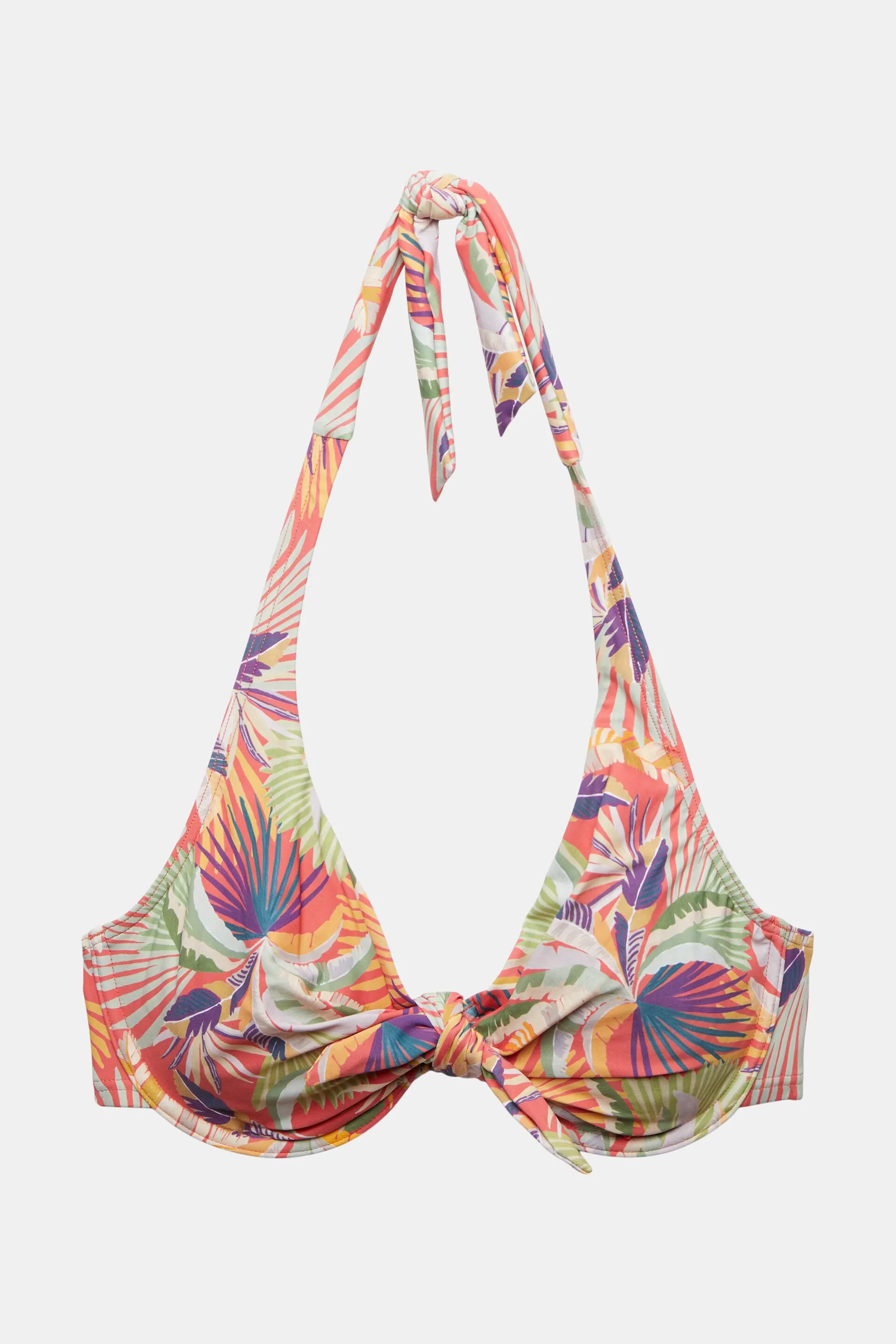 Top de bikini estampado con aros y cuello halter
