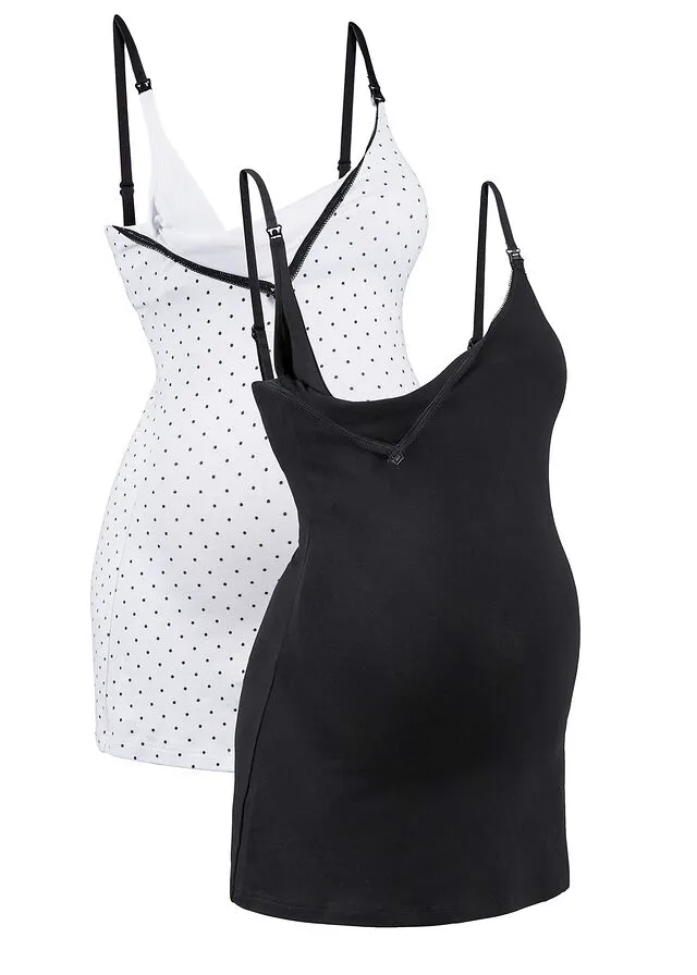 TOP DE LACTANCIA (2 UNIDADES) CON ALGODóN NEGROBLANCO ESTAMPADO