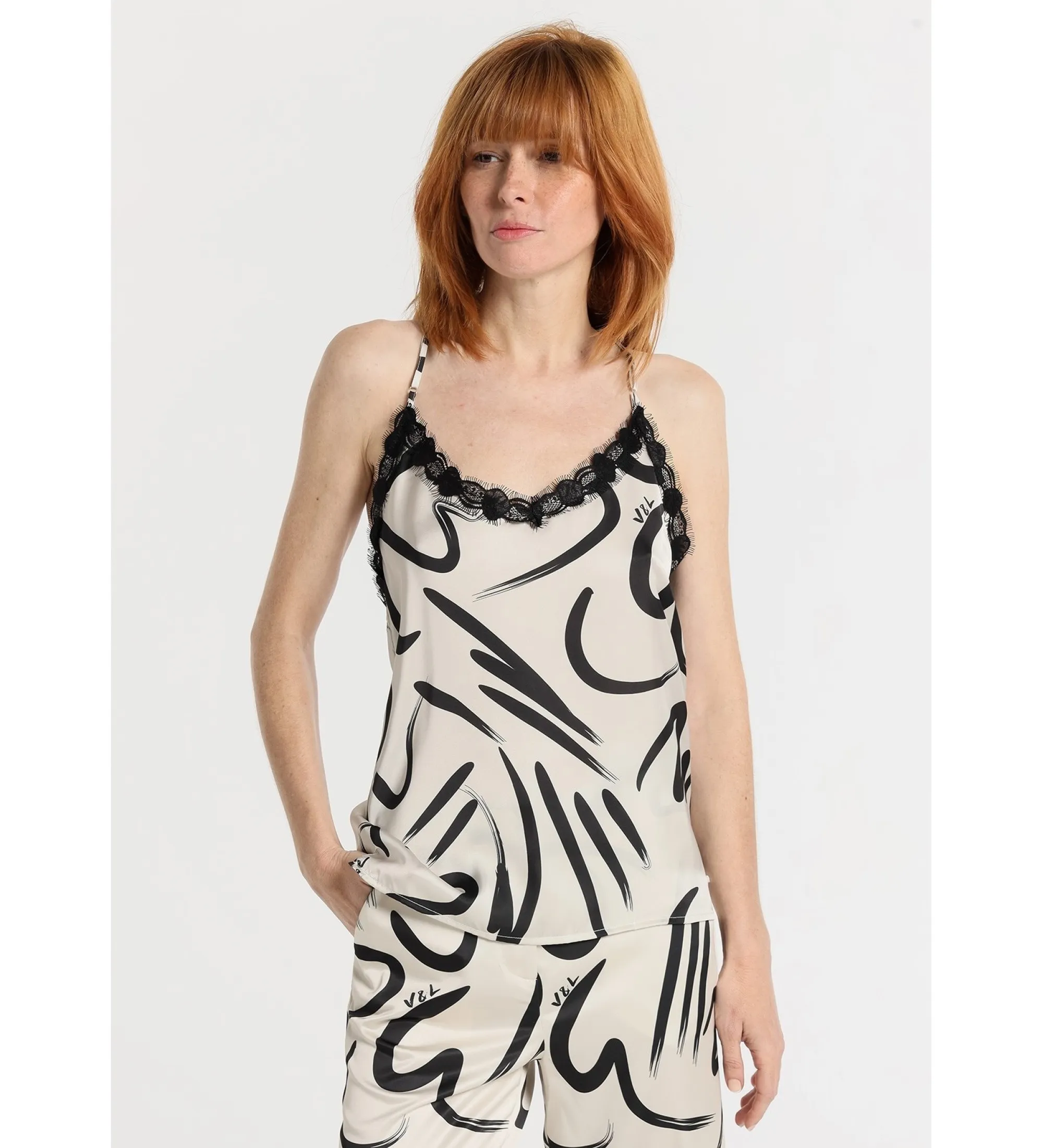 Top lencero estampado con tirantes blanco