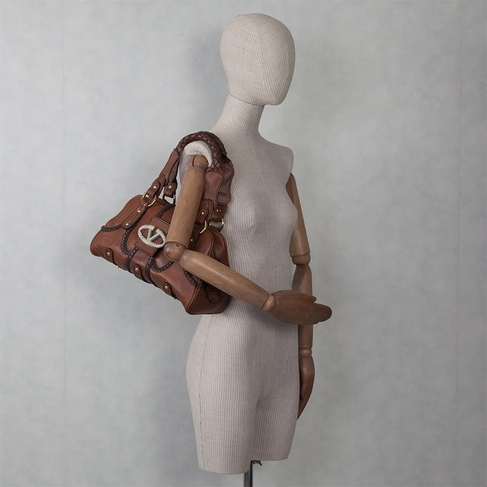 Valentino Bolso Marrón Logo Cristal