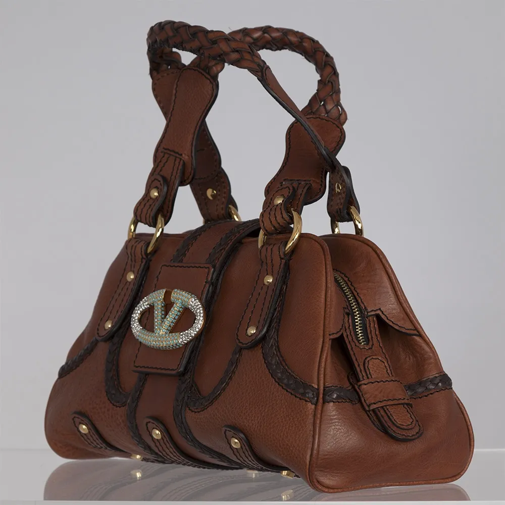 Valentino Bolso Marrón Logo Cristal