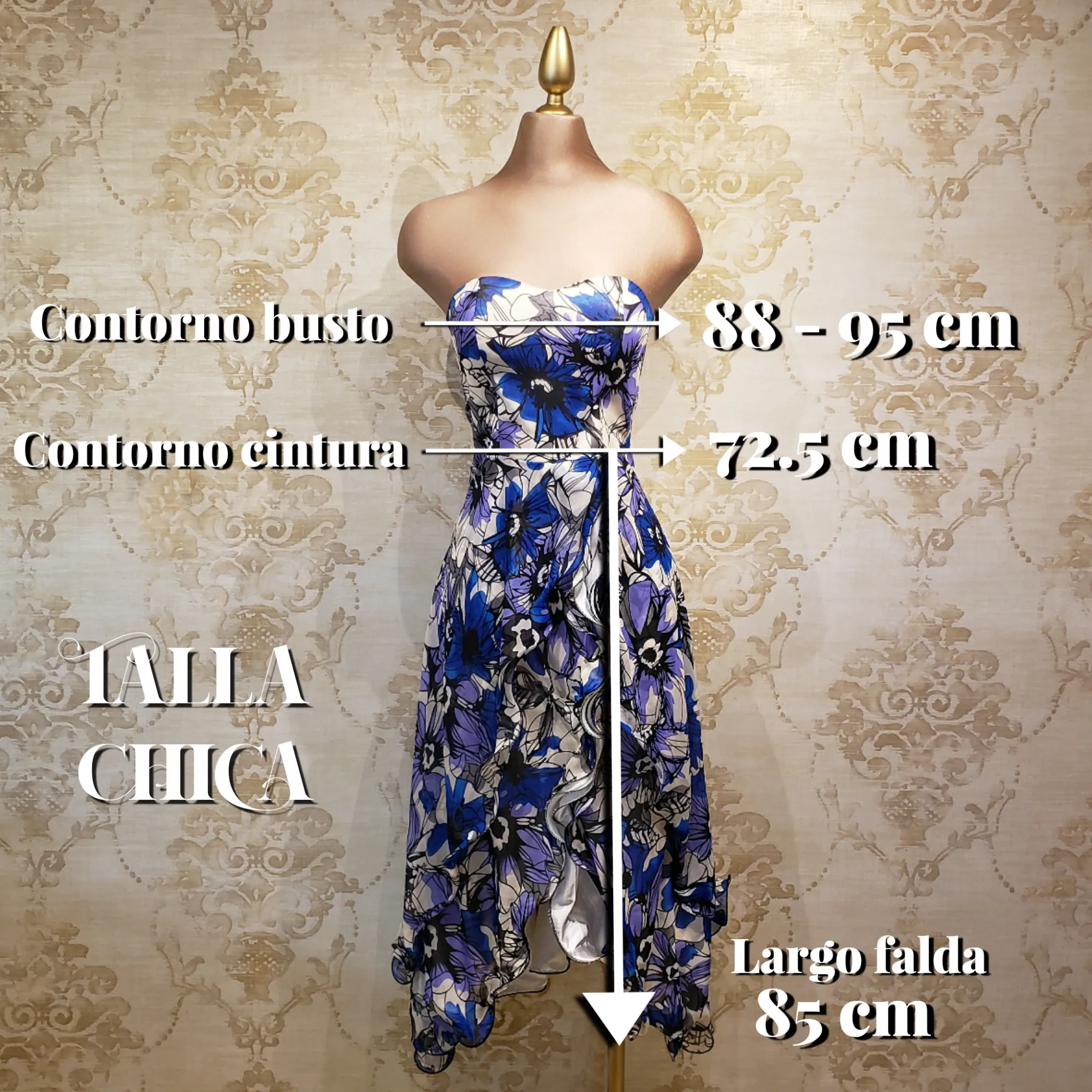 Vestido Azul Largo con Estampado Blanco de Flores