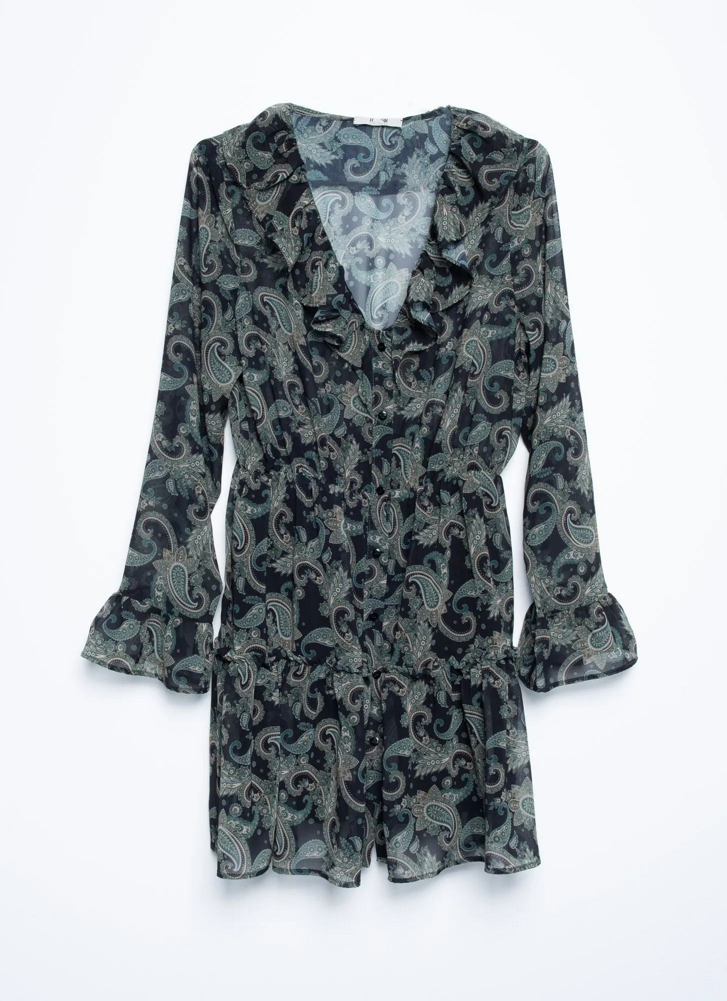 Vestido corto con volantes estampado pasley mujer color negro