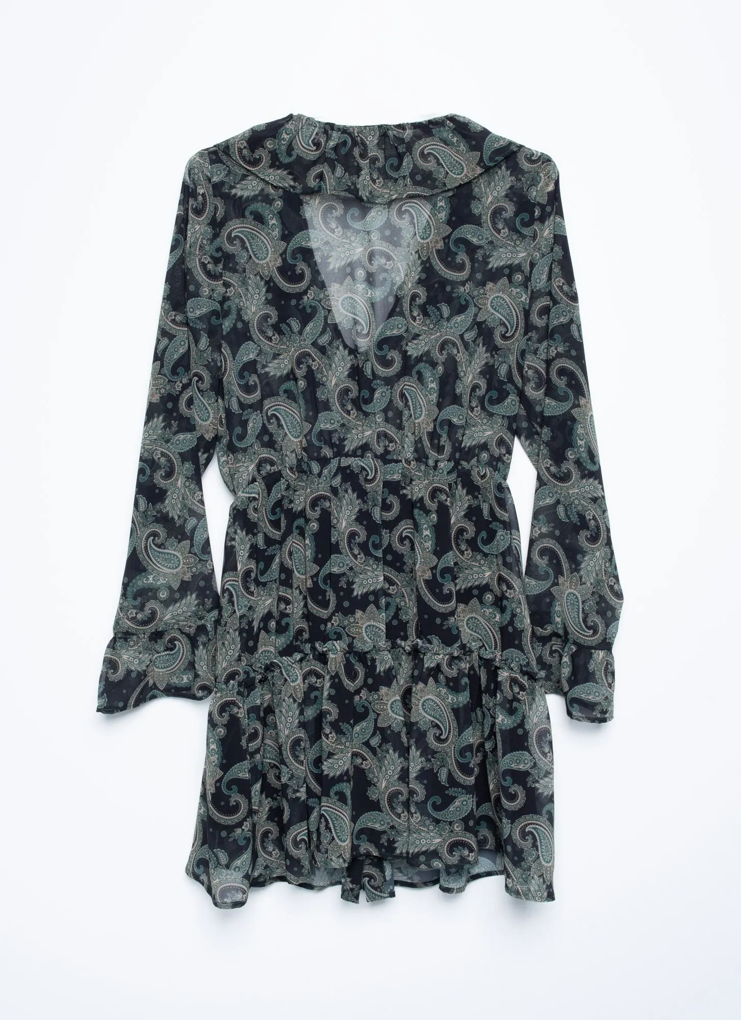 Vestido corto con volantes estampado pasley mujer color negro