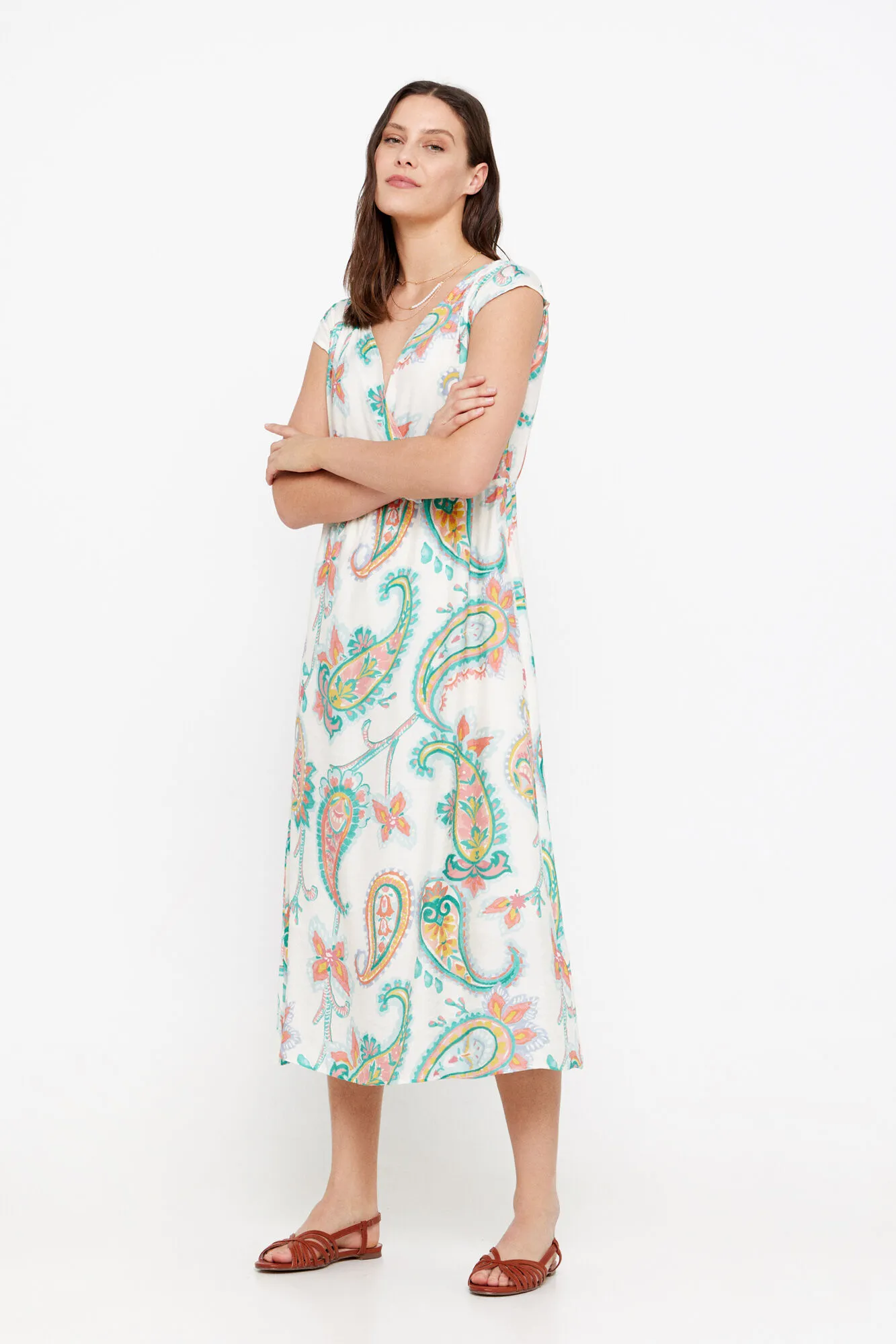 Vestido estampado largo.