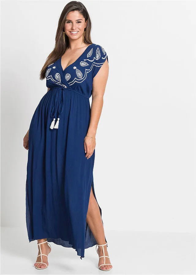 VESTIDO LARGO AZUL OSCUROBLANCO LANA