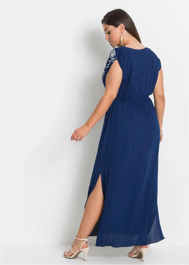 VESTIDO LARGO AZUL OSCUROBLANCO LANA