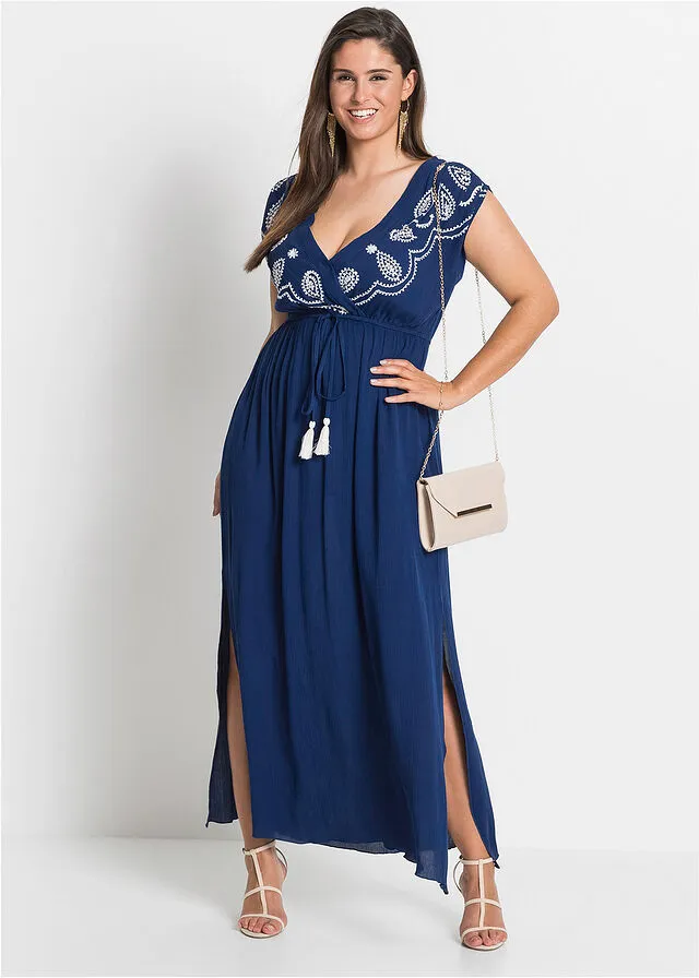 VESTIDO LARGO AZUL OSCUROBLANCO LANA