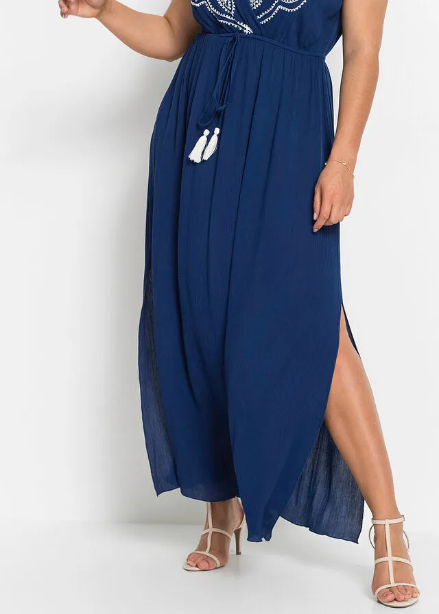 VESTIDO LARGO AZUL OSCUROBLANCO LANA