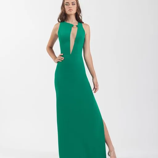 Vestido largo con transparencia en el escote