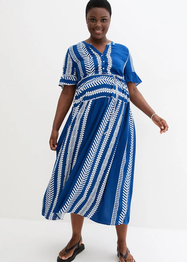 VESTIDO LARGO PREMAMá/DE LACTANCIA BLANCOAZUL REAL CON ESTAMPADO GRáFICO