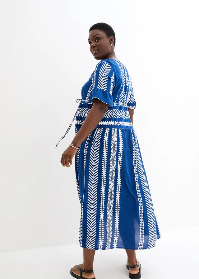 VESTIDO LARGO PREMAMá/DE LACTANCIA BLANCOAZUL REAL CON ESTAMPADO GRáFICO