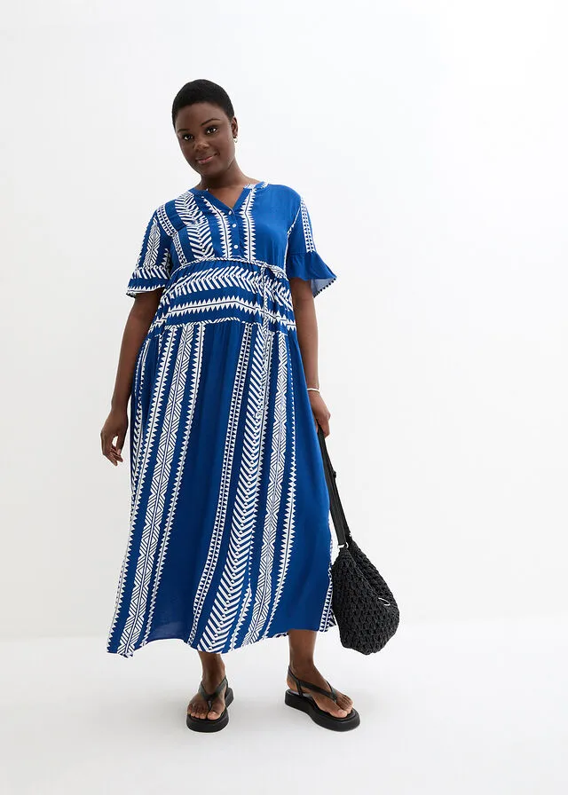 VESTIDO LARGO PREMAMá/DE LACTANCIA BLANCOAZUL REAL CON ESTAMPADO GRáFICO