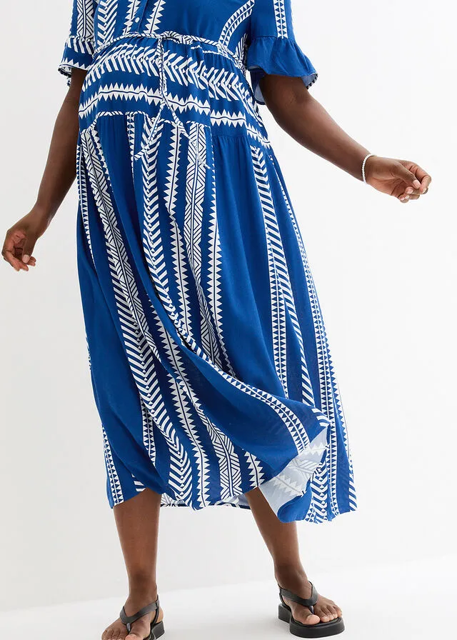 VESTIDO LARGO PREMAMá/DE LACTANCIA BLANCOAZUL REAL CON ESTAMPADO GRáFICO