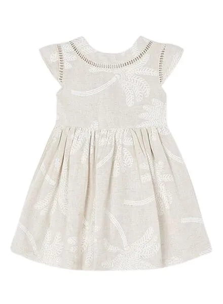Vestido Mayoral Palmeras Lino Beige Para Niña