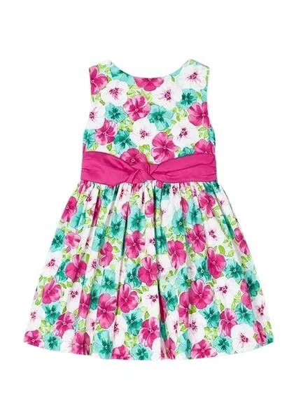 Vestido Mayoral Satén Lazo Flores Para Niña