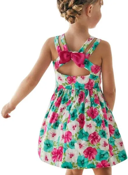Vestido Mayoral Satén Lazo Flores Para Niña