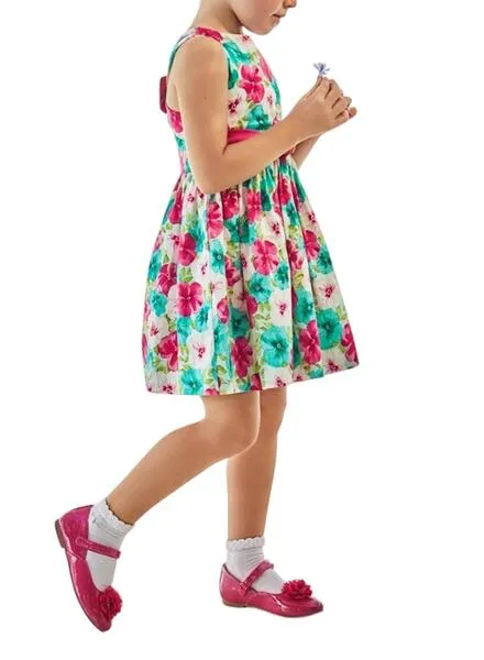 Vestido Mayoral Satén Lazo Flores Para Niña