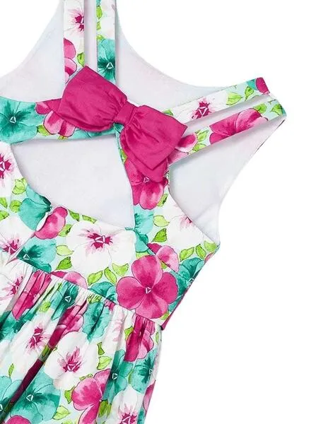 Vestido Mayoral Satén Lazo Flores Para Niña