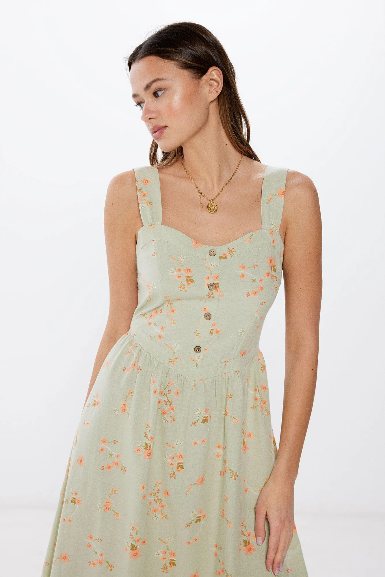 Vestido Midi Corsetero con Lino