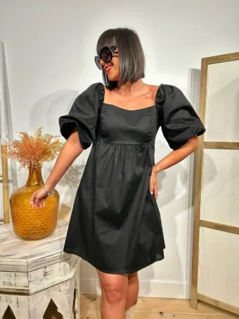 Vestido Popelín Abullonado CAPRIOLA Negro