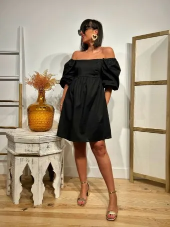 Vestido Popelín Abullonado CAPRIOLA Negro