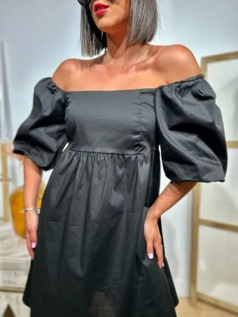 Vestido Popelín Abullonado CAPRIOLA Negro