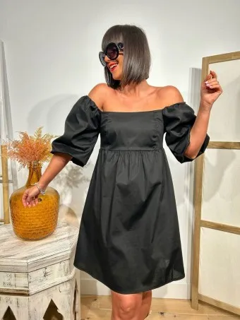 Vestido Popelín Abullonado CAPRIOLA Negro