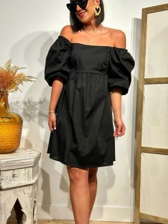 Vestido Popelín Abullonado CAPRIOLA Negro