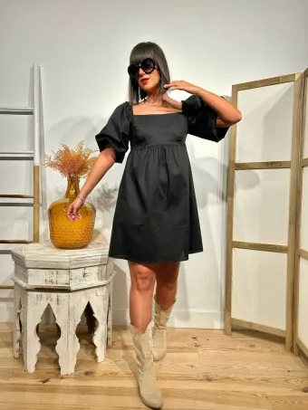 Vestido Popelín Abullonado CAPRIOLA Negro
