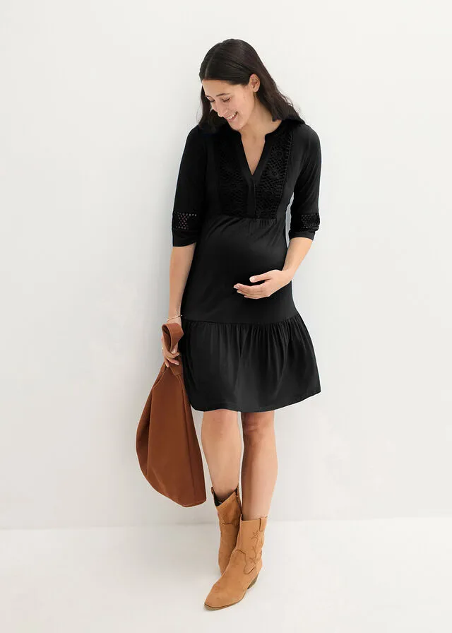 Vestido premamá/de lactancia tipo túnica Negro